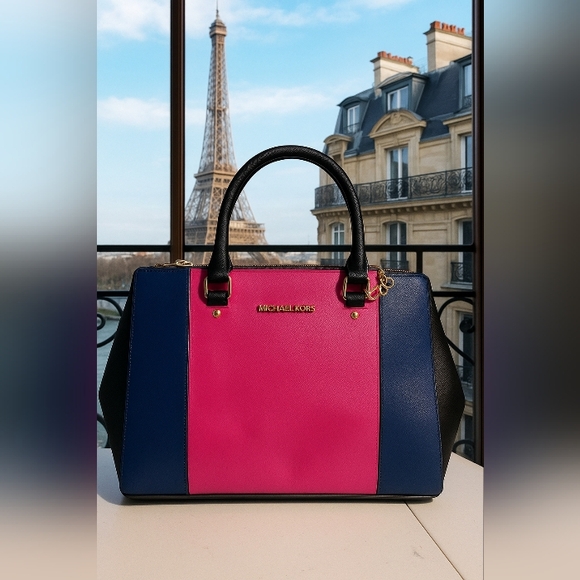 Michael Kors Black, Pink, and Blue Satchel - Picture 1 of 9